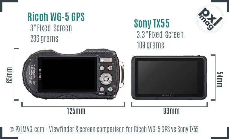 Ricoh WG-5 GPS vs Sony TX55 Screen and Viewfinder comparison
