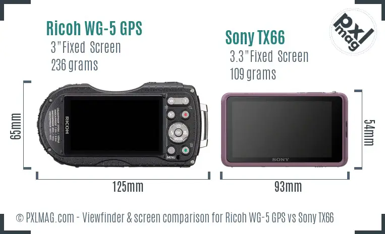 Ricoh WG-5 GPS vs Sony TX66 Screen and Viewfinder comparison