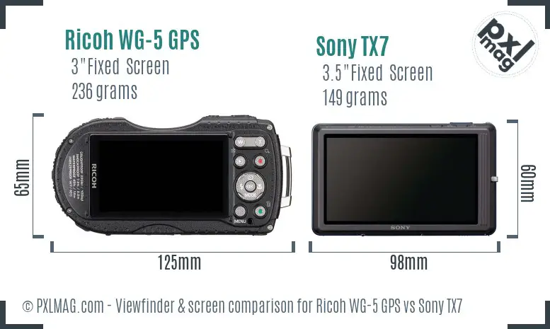 Ricoh WG-5 GPS vs Sony TX7 Screen and Viewfinder comparison
