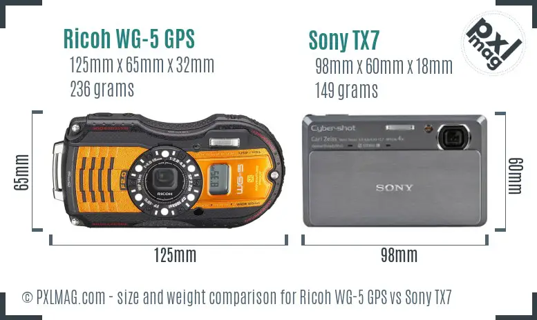 Ricoh WG-5 GPS vs Sony TX7 size comparison