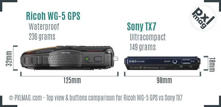 Ricoh WG-5 GPS vs Sony TX7 top view buttons comparison