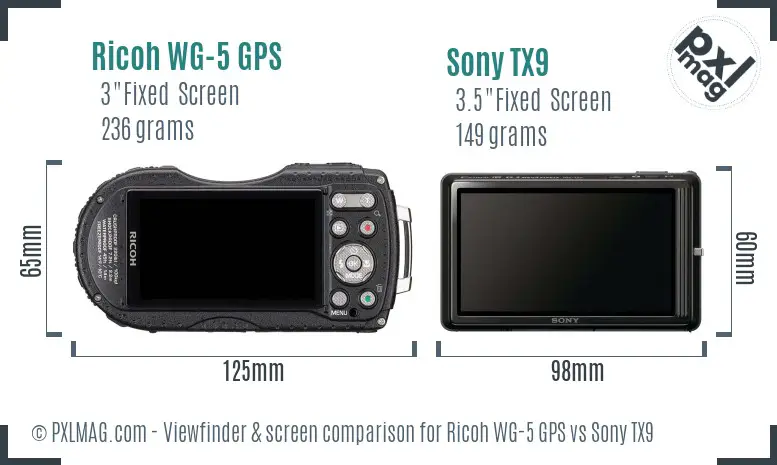 Ricoh WG-5 GPS vs Sony TX9 Screen and Viewfinder comparison