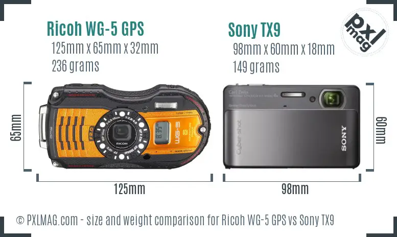 Ricoh WG-5 GPS vs Sony TX9 size comparison