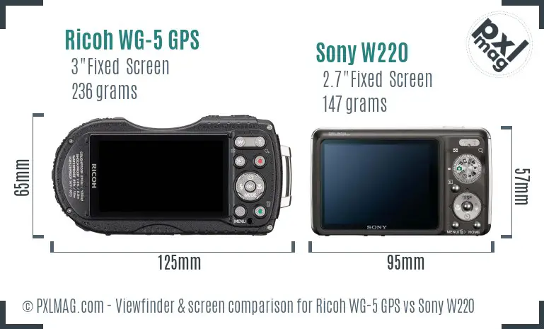 Ricoh WG-5 GPS vs Sony W220 Screen and Viewfinder comparison