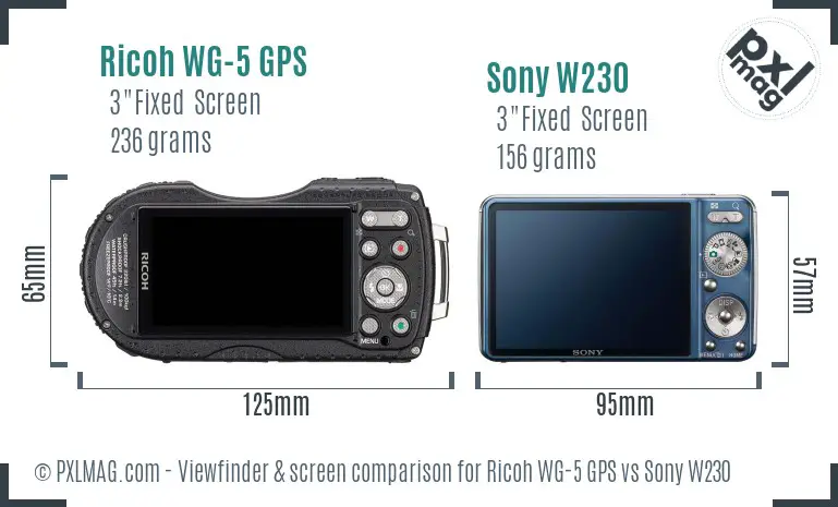 Ricoh WG-5 GPS vs Sony W230 Screen and Viewfinder comparison