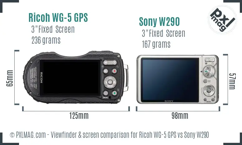 Ricoh WG-5 GPS vs Sony W290 Screen and Viewfinder comparison