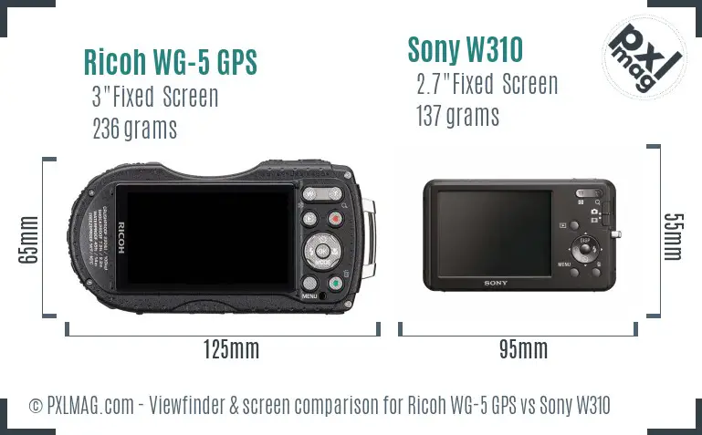 Ricoh WG-5 GPS vs Sony W310 Screen and Viewfinder comparison