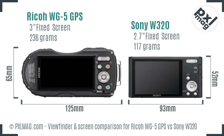 Ricoh WG-5 GPS vs Sony W320 Screen and Viewfinder comparison