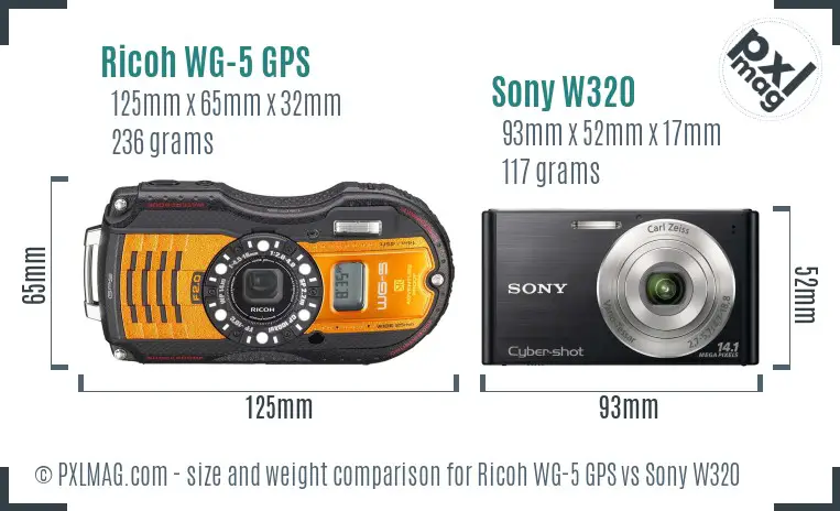 Ricoh WG-5 GPS vs Sony W320 size comparison