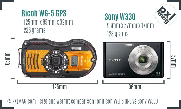 Ricoh WG-5 GPS vs Sony W330 size comparison