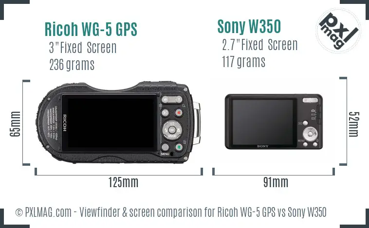 Ricoh WG-5 GPS vs Sony W350 Screen and Viewfinder comparison