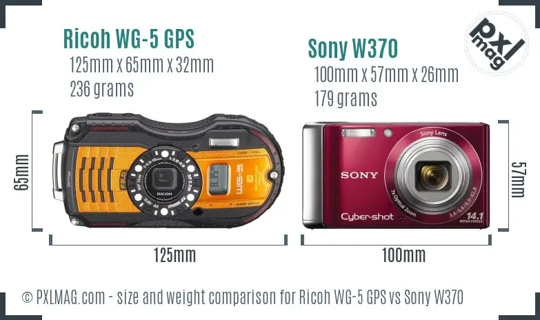 Ricoh WG-5 GPS vs Sony W370 size comparison
