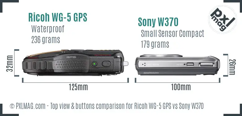 Ricoh WG-5 GPS vs Sony W370 top view buttons comparison