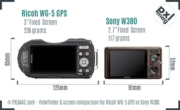 Ricoh WG-5 GPS vs Sony W380 Screen and Viewfinder comparison