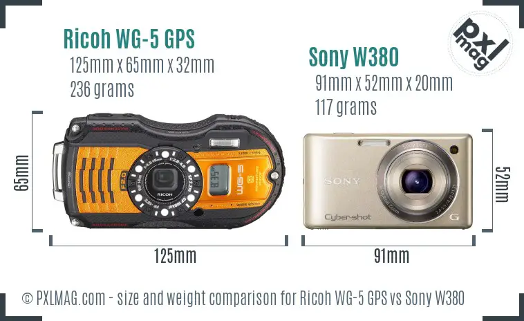 Ricoh WG-5 GPS vs Sony W380 size comparison