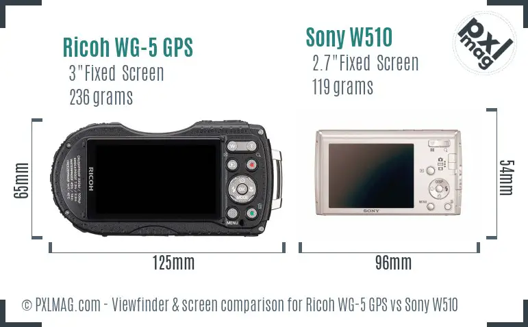 Ricoh WG-5 GPS vs Sony W510 Screen and Viewfinder comparison