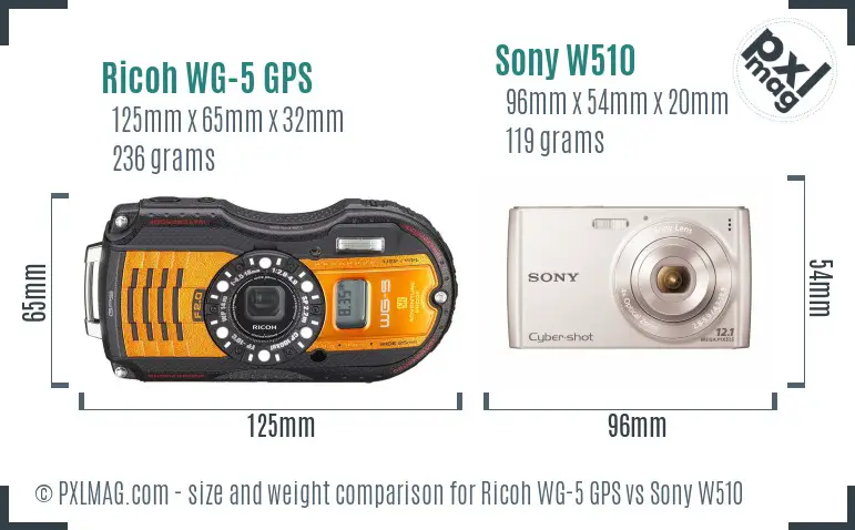 Ricoh WG-5 GPS vs Sony W510 size comparison