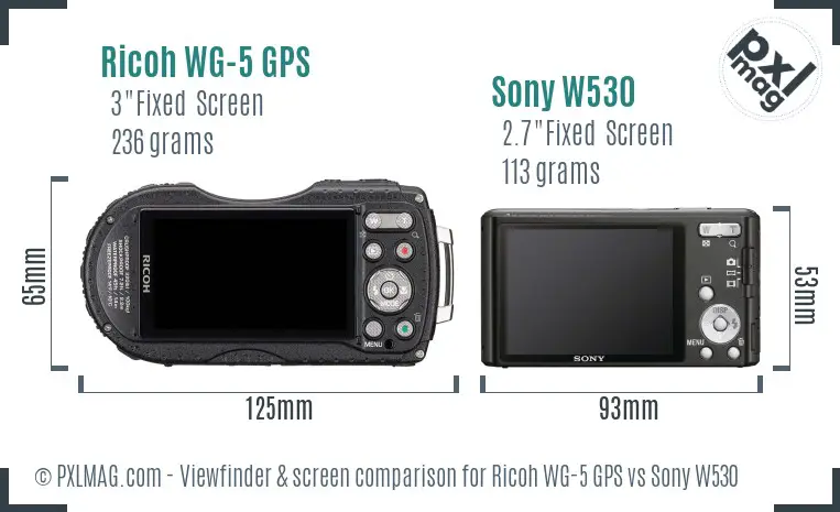 Ricoh WG-5 GPS vs Sony W530 Screen and Viewfinder comparison