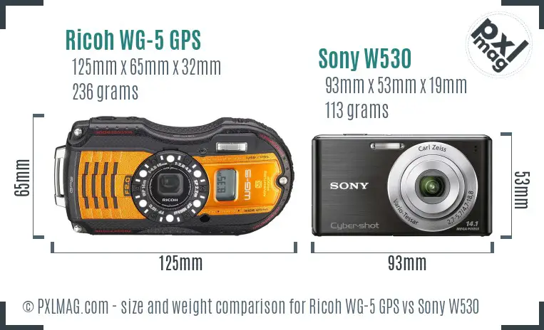 Ricoh WG-5 GPS vs Sony W530 size comparison