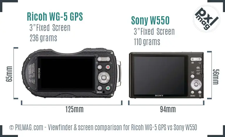 Ricoh WG-5 GPS vs Sony W550 Screen and Viewfinder comparison