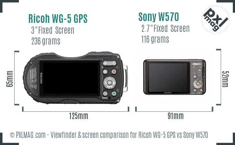 Ricoh WG-5 GPS vs Sony W570 Screen and Viewfinder comparison