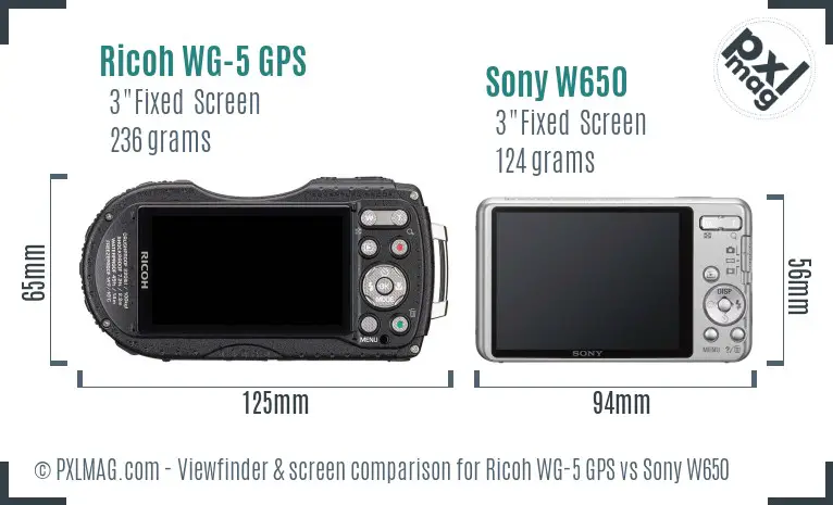 Ricoh WG-5 GPS vs Sony W650 Screen and Viewfinder comparison