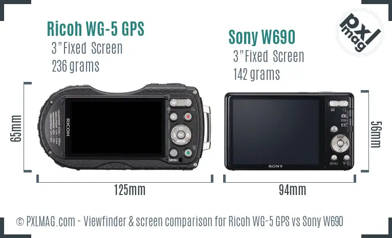 Ricoh WG-5 GPS vs Sony W690 Screen and Viewfinder comparison