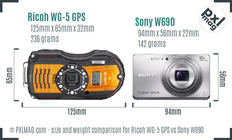 Ricoh WG-5 GPS vs Sony W690 size comparison