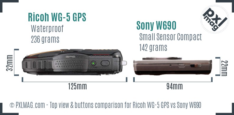 Ricoh WG-5 GPS vs Sony W690 top view buttons comparison