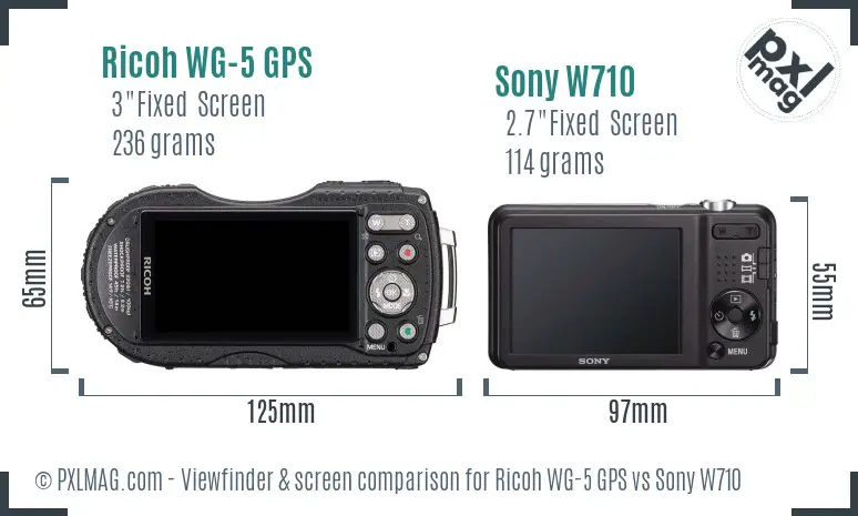Ricoh WG-5 GPS vs Sony W710 Screen and Viewfinder comparison