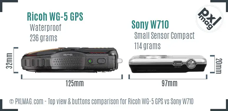 Ricoh WG-5 GPS vs Sony W710 top view buttons comparison