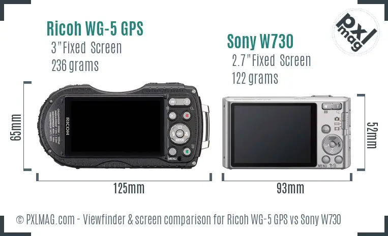 Ricoh WG-5 GPS vs Sony W730 Screen and Viewfinder comparison