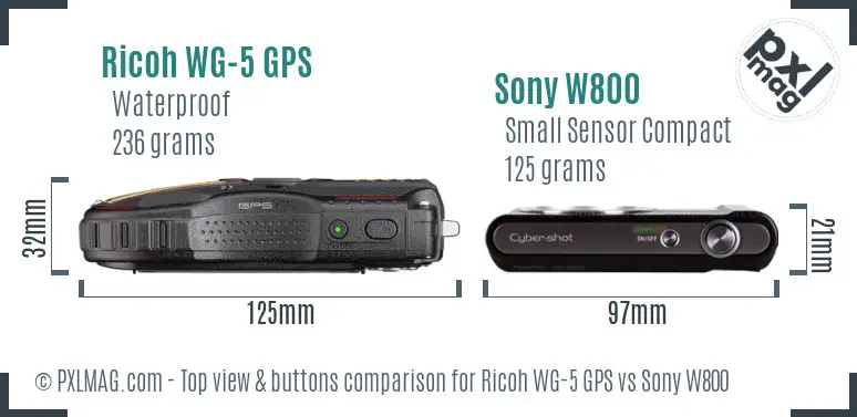 Ricoh WG-5 GPS vs Sony W800 top view buttons comparison