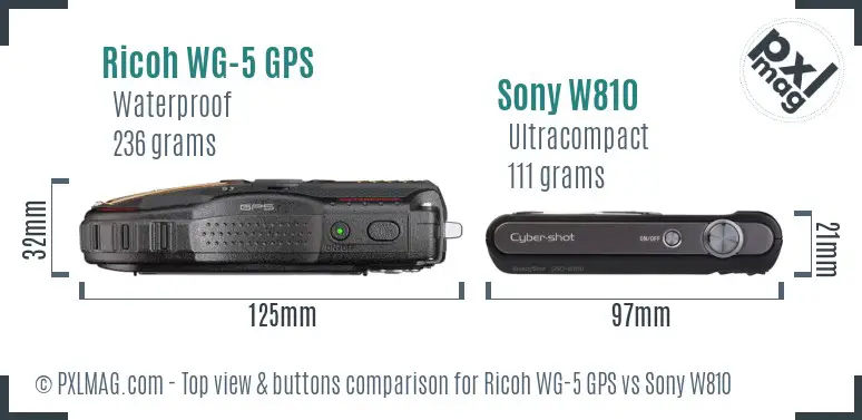 Ricoh WG-5 GPS vs Sony W810 top view buttons comparison