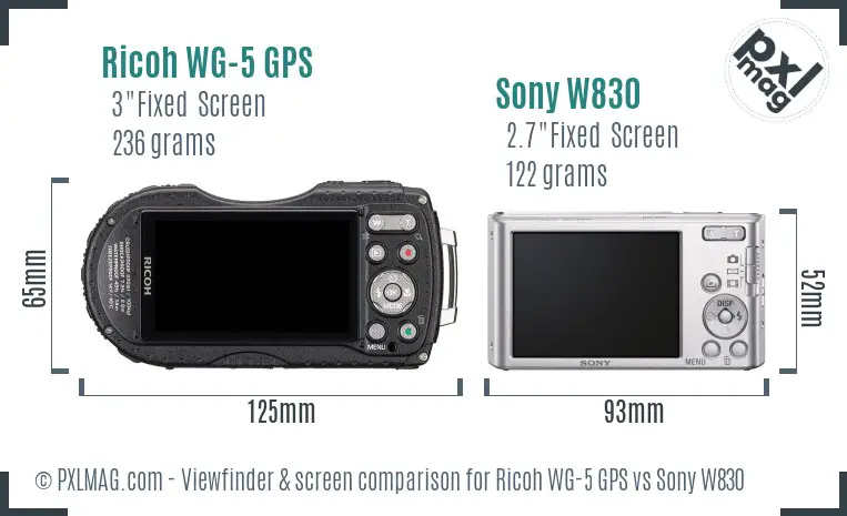 Ricoh WG-5 GPS vs Sony W830 Screen and Viewfinder comparison