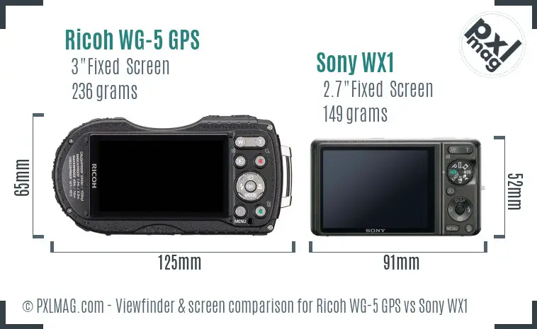 Ricoh WG-5 GPS vs Sony WX1 Screen and Viewfinder comparison