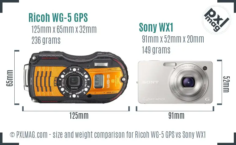 Ricoh WG-5 GPS vs Sony WX1 size comparison