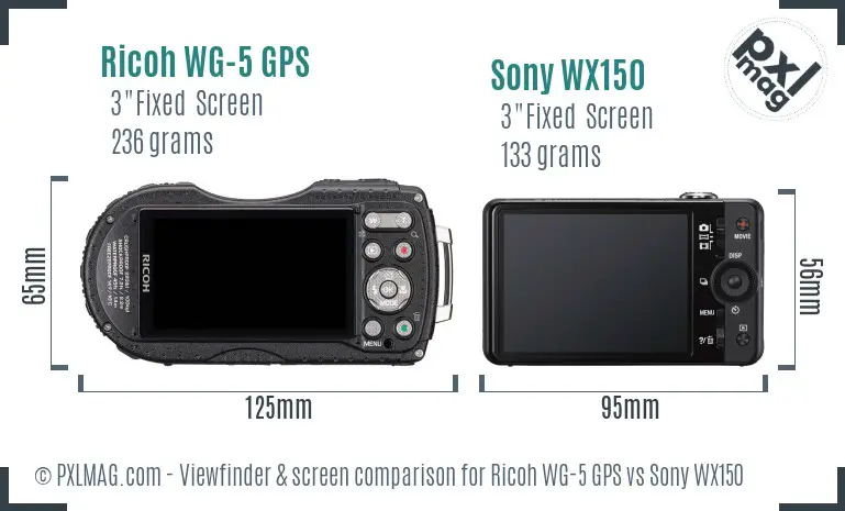 Ricoh WG-5 GPS vs Sony WX150 Screen and Viewfinder comparison