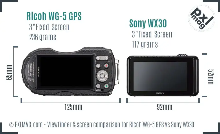 Ricoh WG-5 GPS vs Sony WX30 Screen and Viewfinder comparison