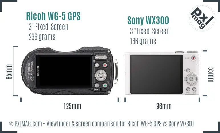 Ricoh WG-5 GPS vs Sony WX300 Screen and Viewfinder comparison