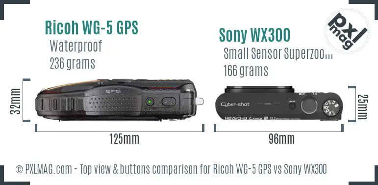 Ricoh WG-5 GPS vs Sony WX300 top view buttons comparison