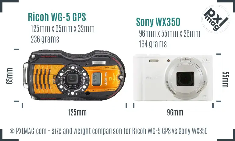 Ricoh WG-5 GPS vs Sony WX350 size comparison