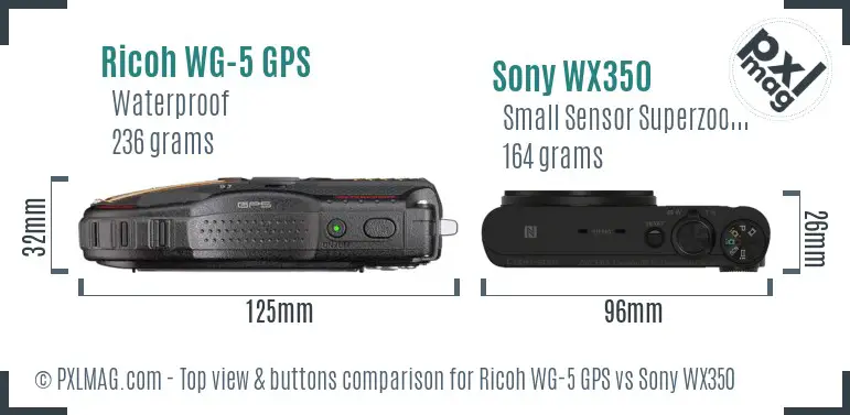 Ricoh WG-5 GPS vs Sony WX350 top view buttons comparison