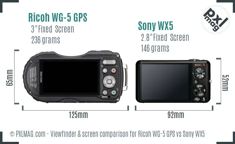 Ricoh WG-5 GPS vs Sony WX5 Screen and Viewfinder comparison