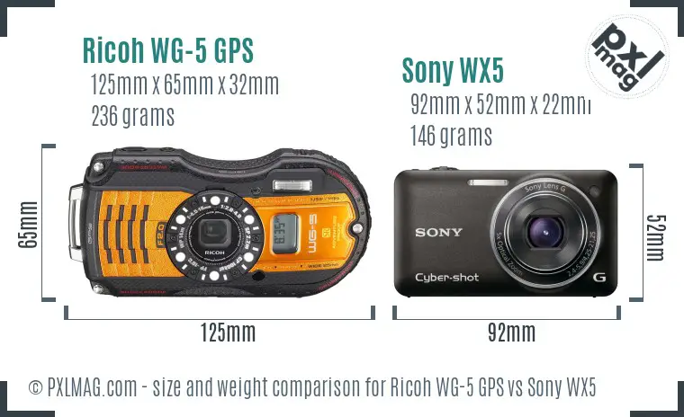 Ricoh WG-5 GPS vs Sony WX5 size comparison