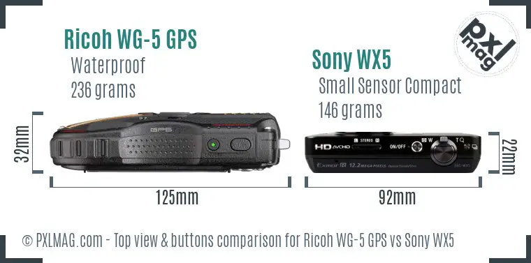 Ricoh WG-5 GPS vs Sony WX5 top view buttons comparison