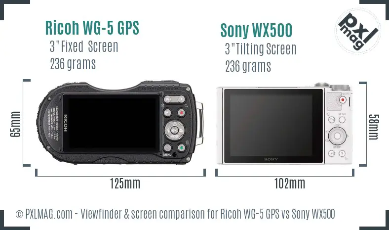 Ricoh WG-5 GPS vs Sony WX500 Screen and Viewfinder comparison