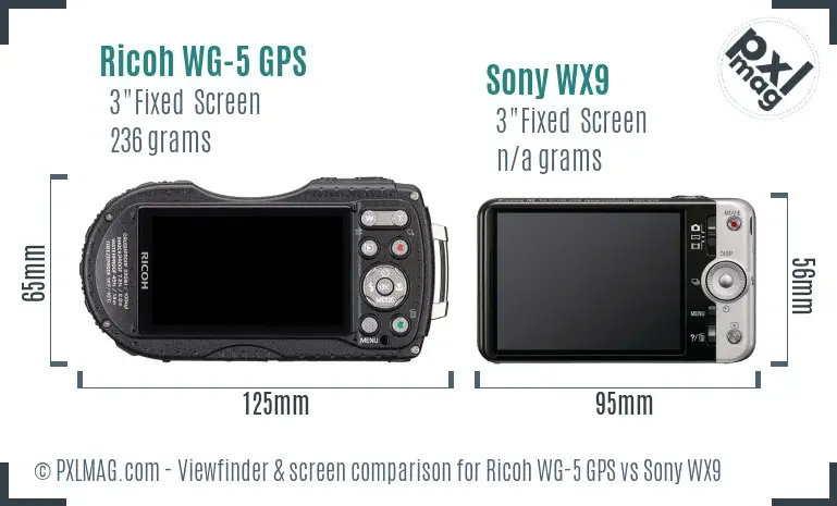 Ricoh WG-5 GPS vs Sony WX9 Screen and Viewfinder comparison