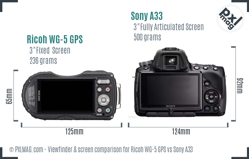 Ricoh WG-5 GPS vs Sony A33 Screen and Viewfinder comparison