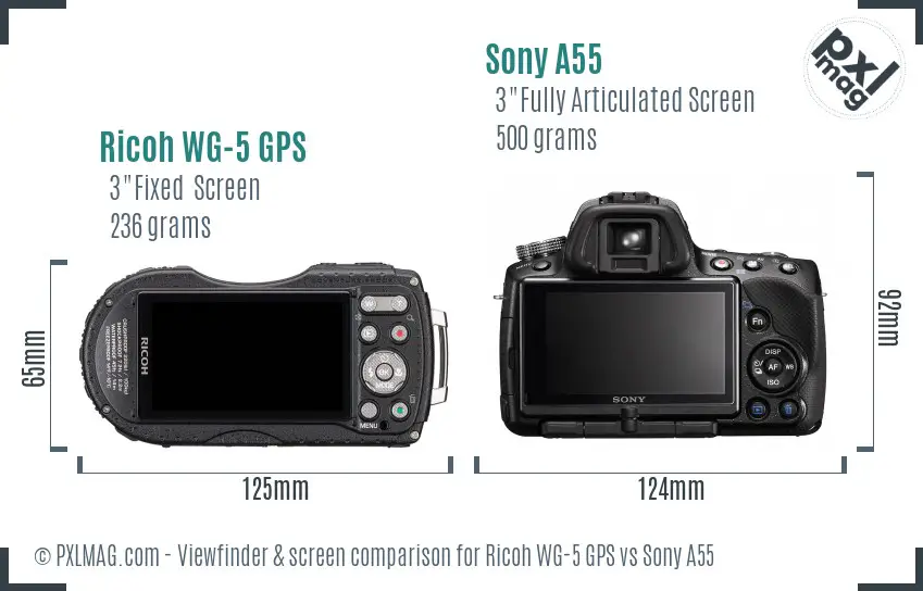 Ricoh WG-5 GPS vs Sony A55 Screen and Viewfinder comparison